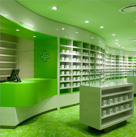 China Modernes Apotheken-Verkaufsmöbel, grüne Kleinapotheke, die multi Kombination beiseite legt fournisseur